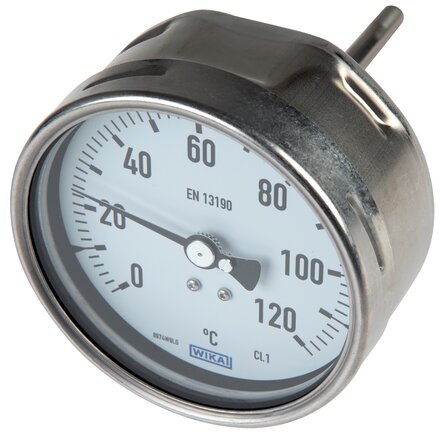 Exemplary representation: Horizontal bimetal thermometer without thermowell, chemical version